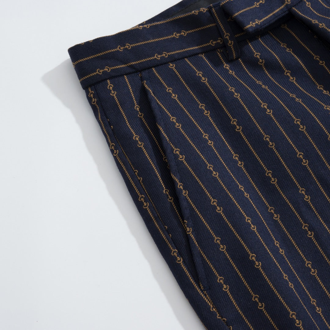 Gucci Navy Horsebit Striped Suit