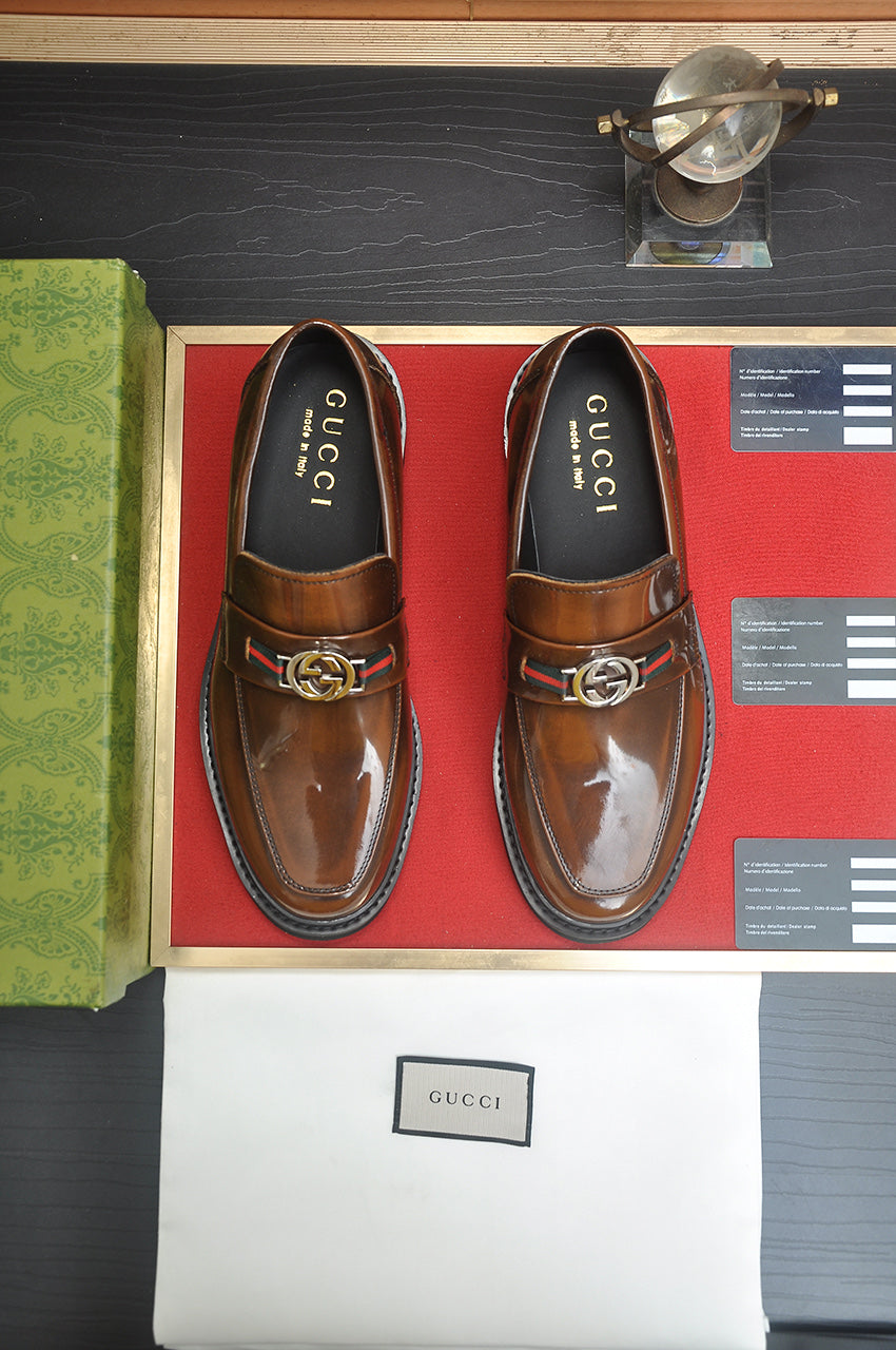 Gucci Interlocking G Brown Leather Loafer