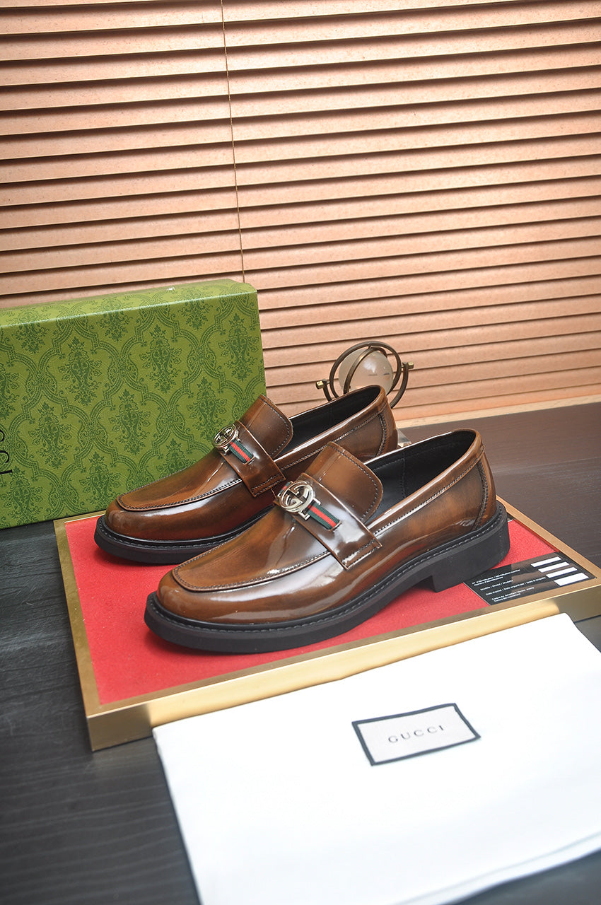 Gucci Interlocking G Brown Leather Loafer