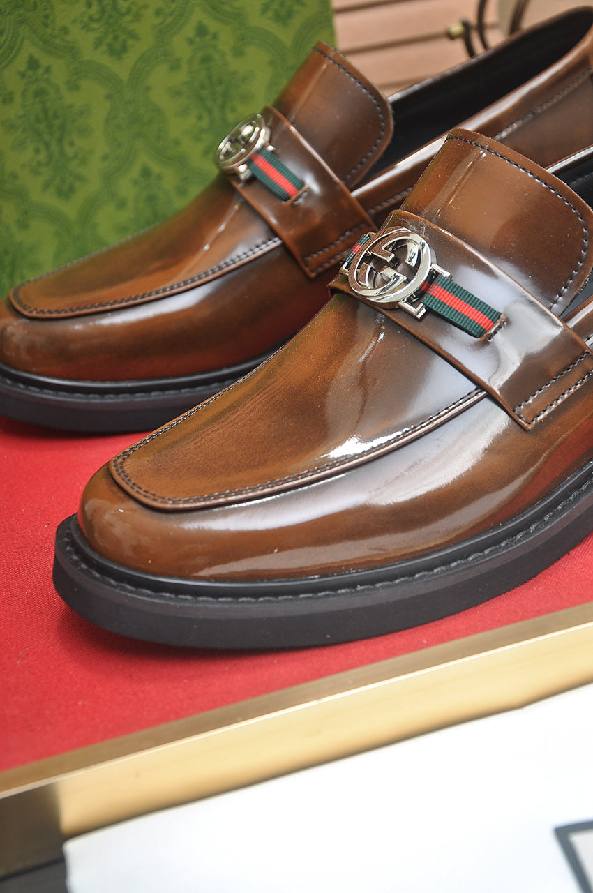Gucci Interlocking G Brown Leather Loafer