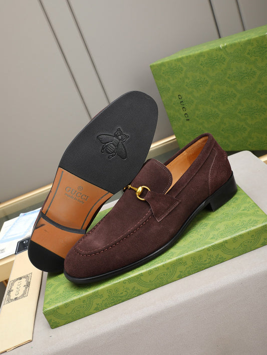 Gucci Jordaan Dark Brown Suede Horsebit Loafer