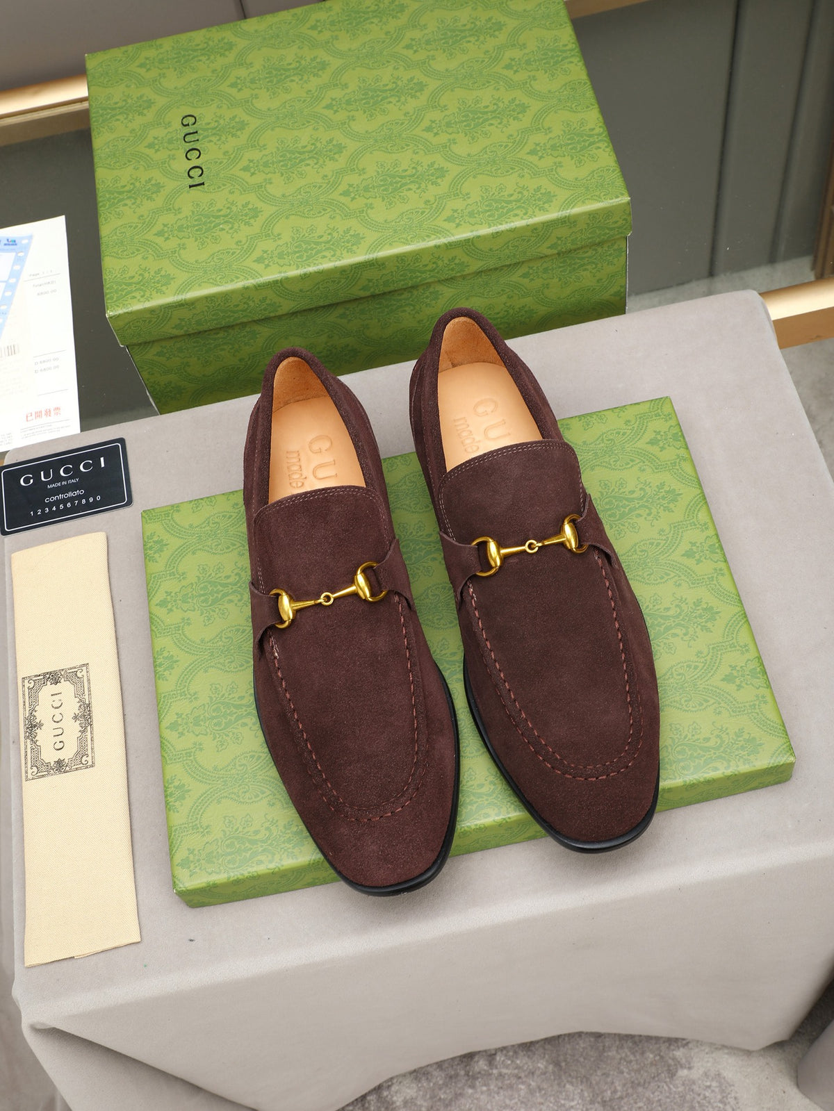 Gucci Jordaan Dark Brown Suede Horsebit Loafer