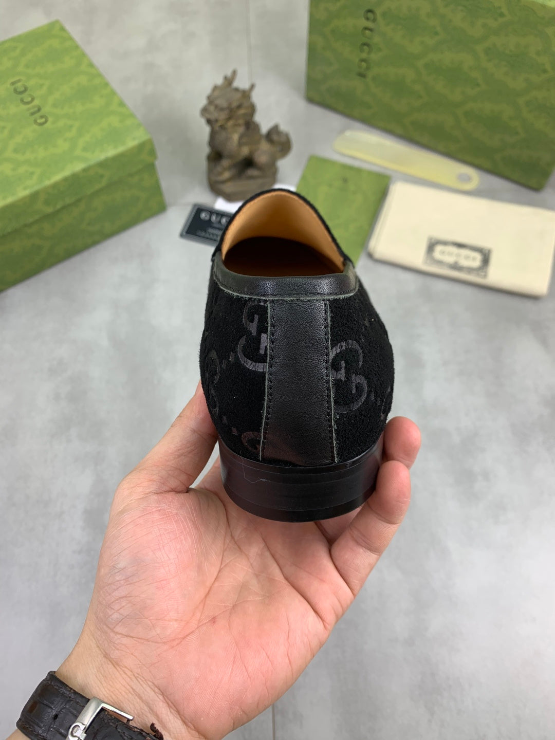 Gucci Jordaan GG Velvet Black Loafers