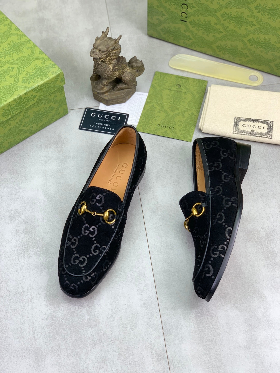 Gucci Jordaan GG Velvet Black Loafers