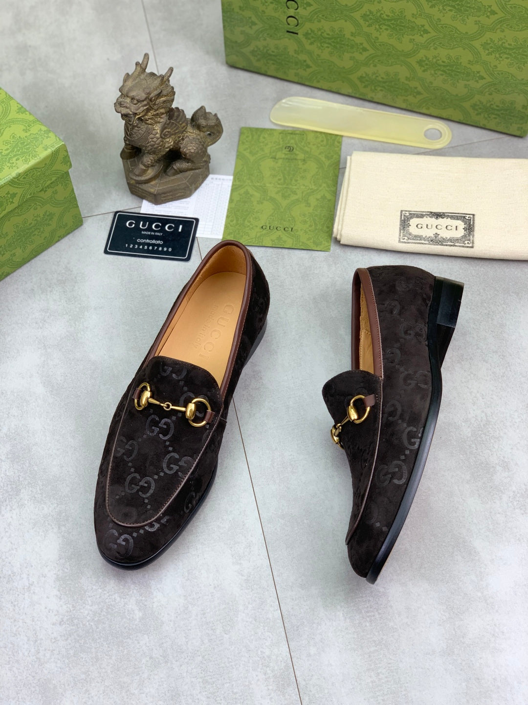 Gucci Jordaan GG Velvet Dark Brown Loafers
