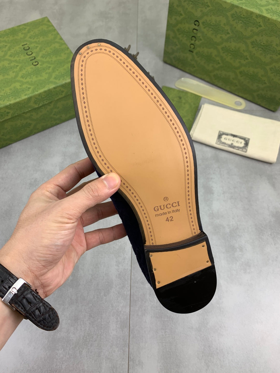 Gucci Jordaan GG Velvet Navy Blue Loafers
