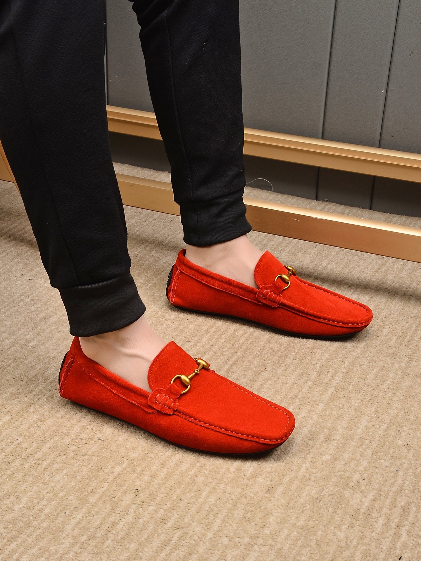Gucci Red Suede Horsebit Driving Loafer