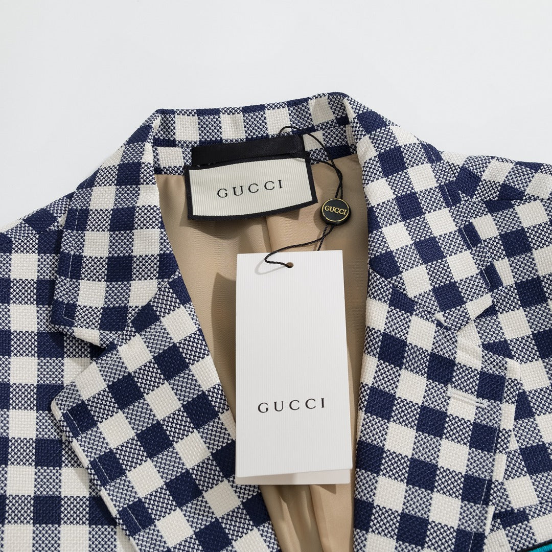 Gucci Pineapple Series Navy Checkered Suit