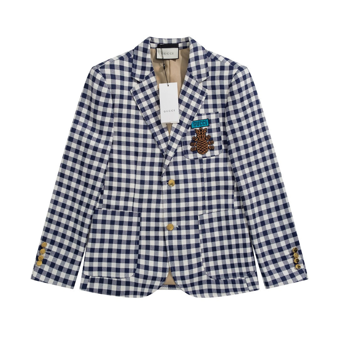 Gucci Pineapple Series Navy Checkered Suit