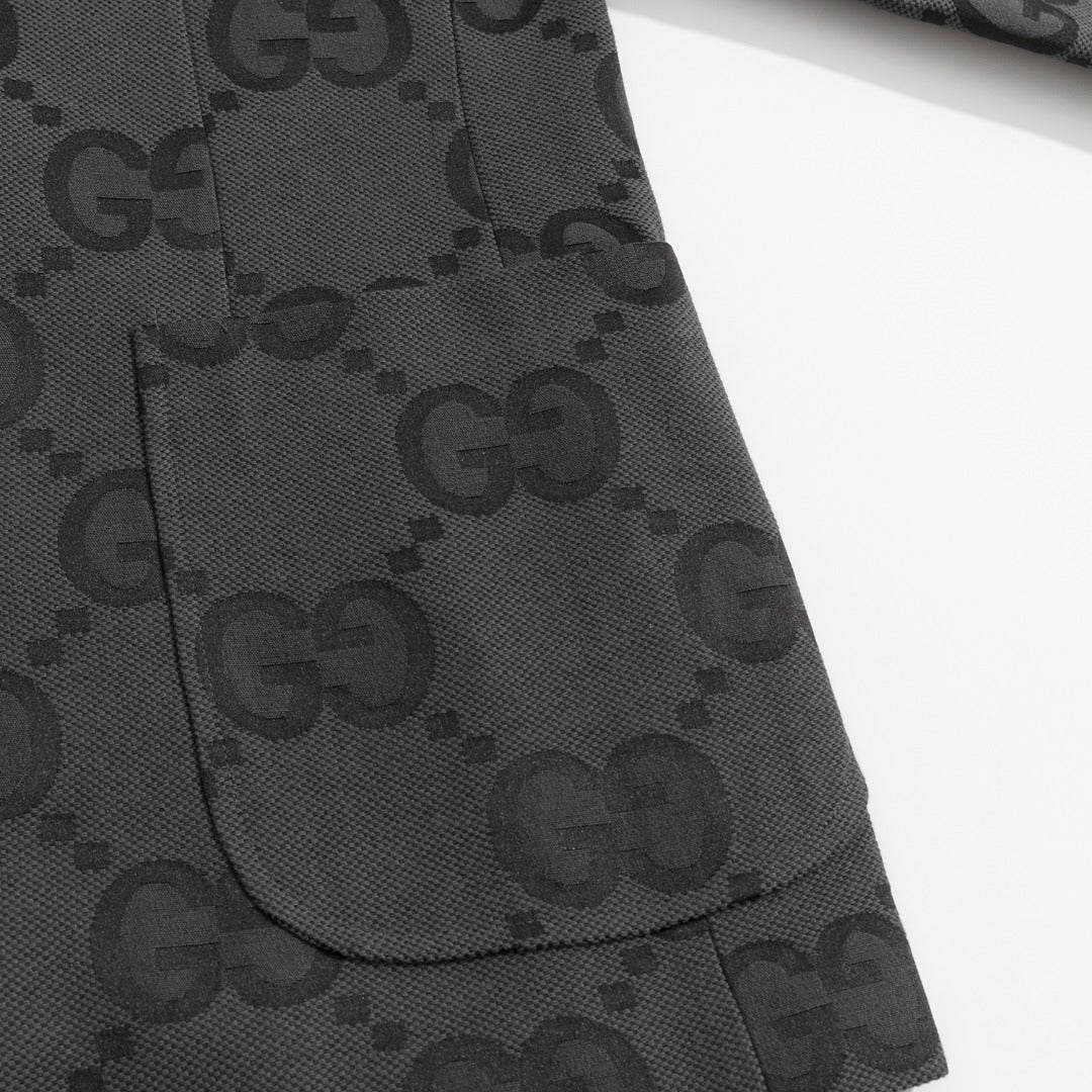 Gucci Charcoal Super Double G Pattern Jacquard Suit