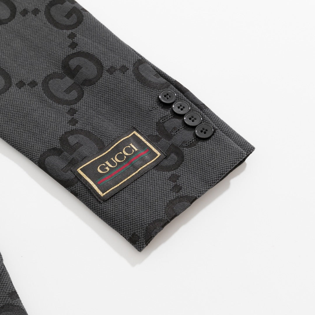 Gucci Charcoal Super Double G Pattern Jacquard Suit