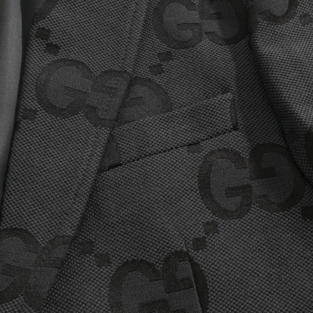 Gucci Charcoal Super Double G Pattern Jacquard Suit