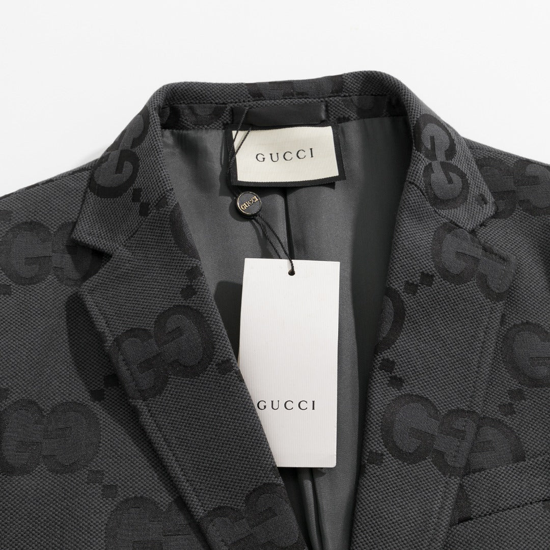 Gucci Charcoal Super Double G Pattern Jacquard Suit