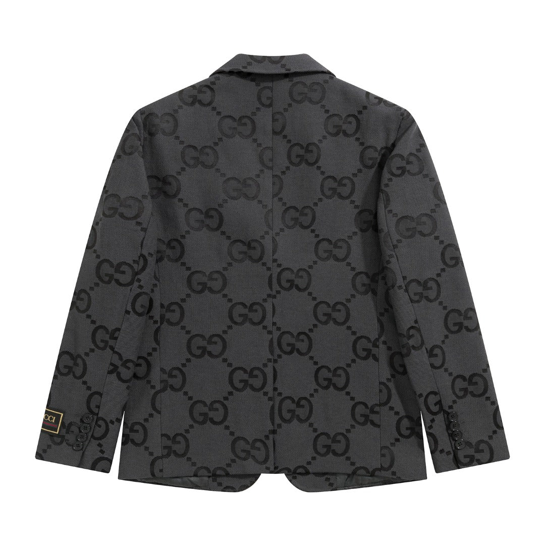 Gucci Charcoal Super Double G Pattern Jacquard Suit