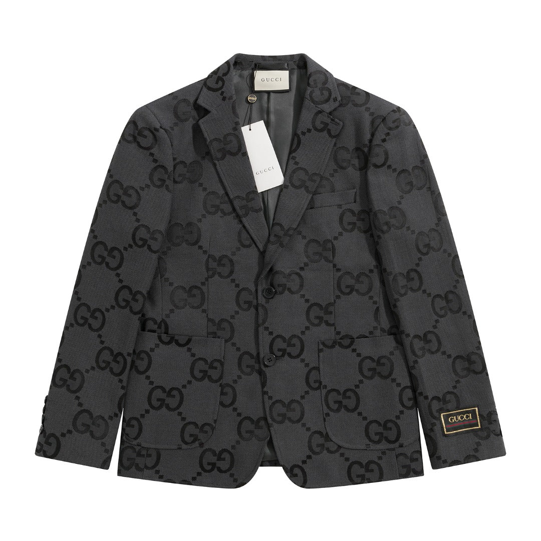 Gucci Charcoal Super Double G Pattern Jacquard Suit