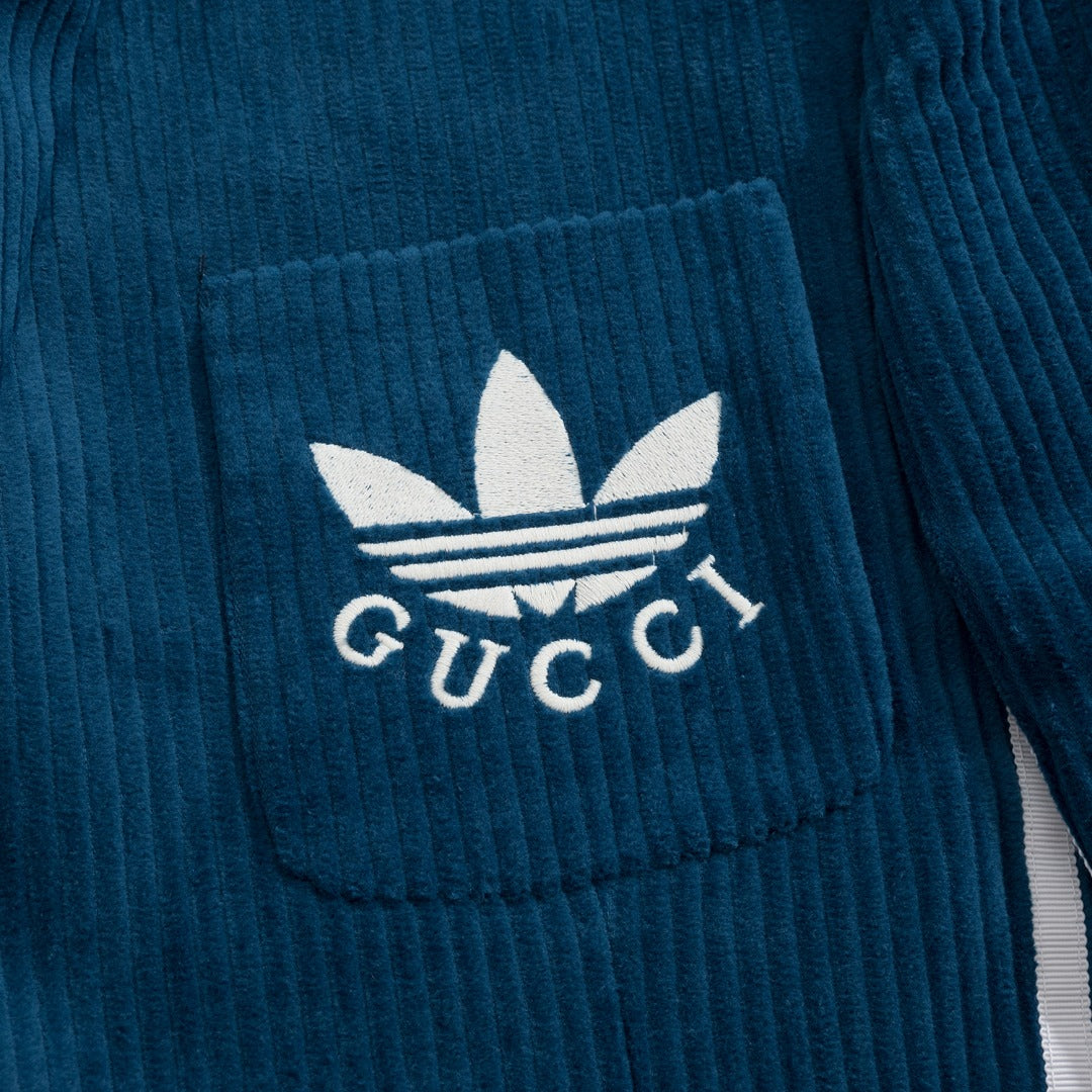 Gucci x Adidas Co-Branded Teal Corduroy Suit Set