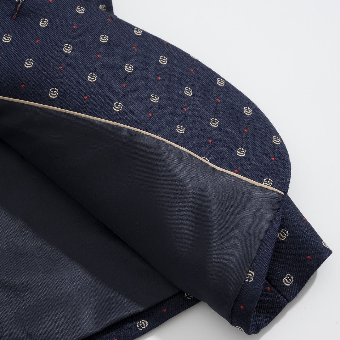 Gucci Navy Jacquard Double G Dotted Navy Suit