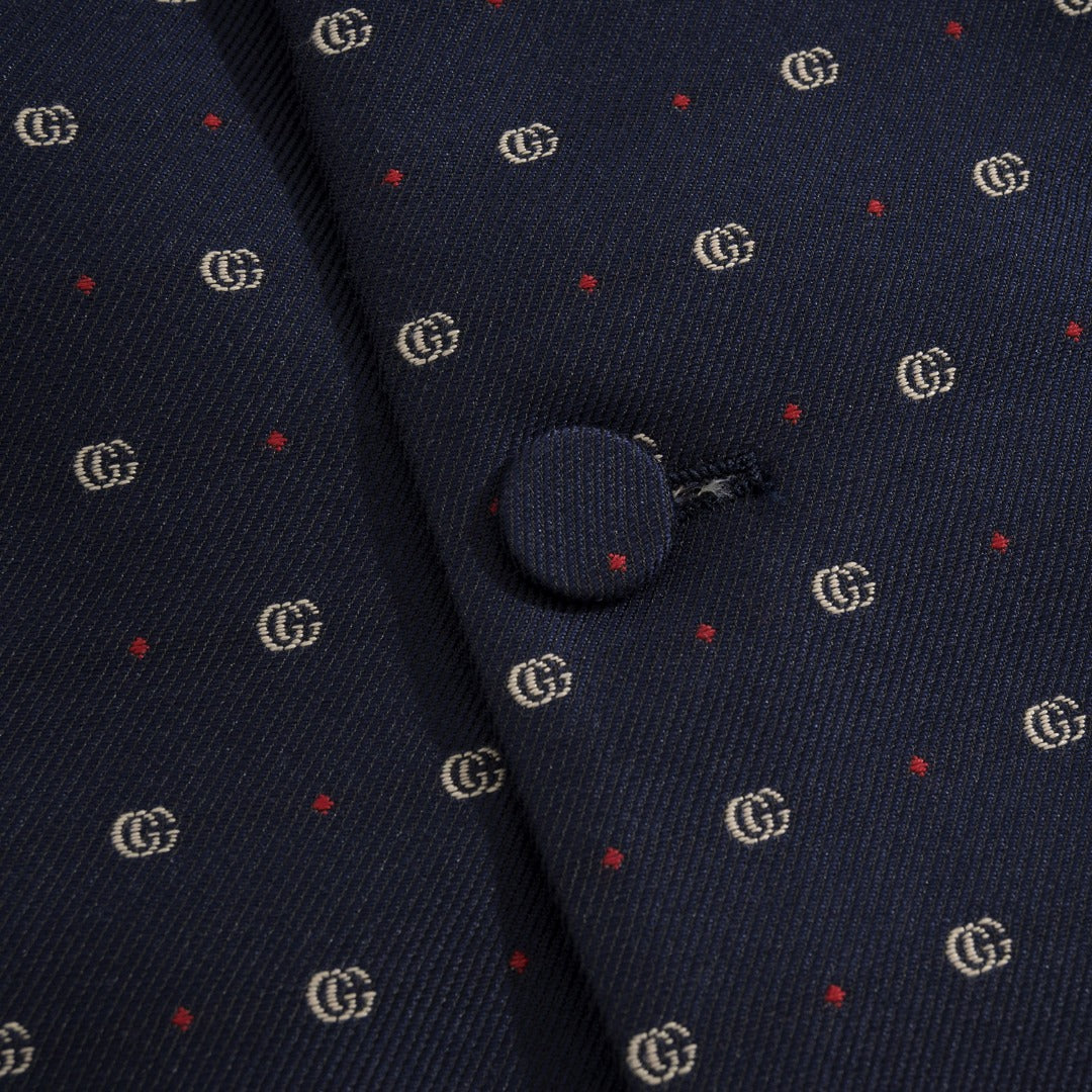 Gucci Navy Jacquard Double G Dotted Navy Suit