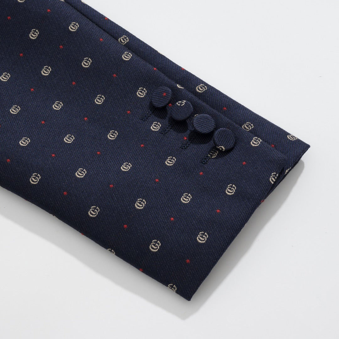 Gucci Navy Jacquard Double G Dotted Navy Suit