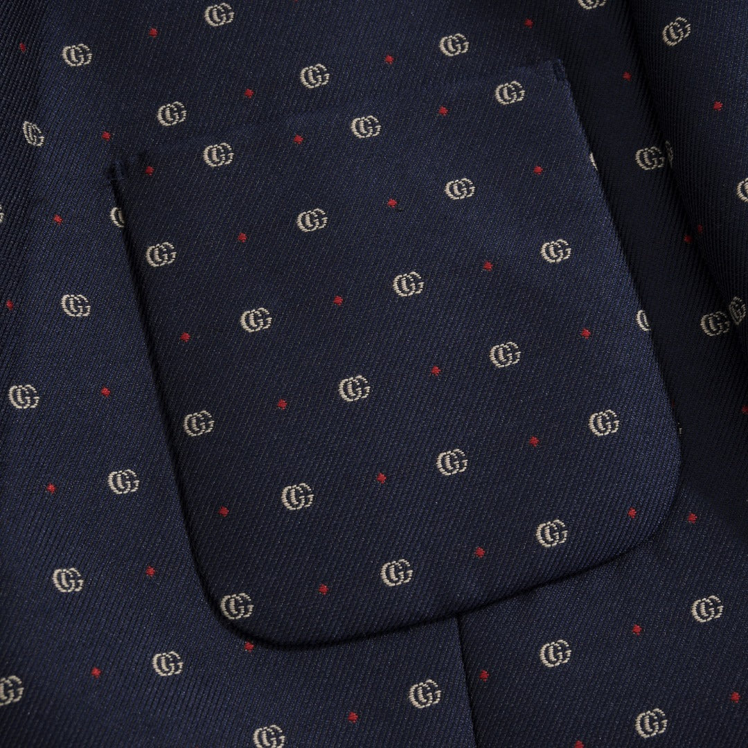 Gucci Navy Jacquard Double G Dotted Navy Suit