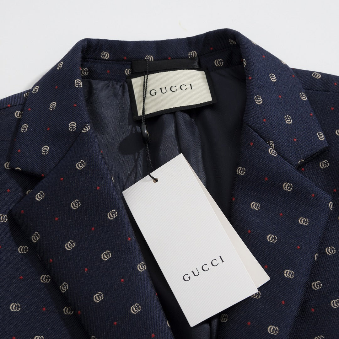 Gucci Navy Jacquard Double G Dotted Navy Suit