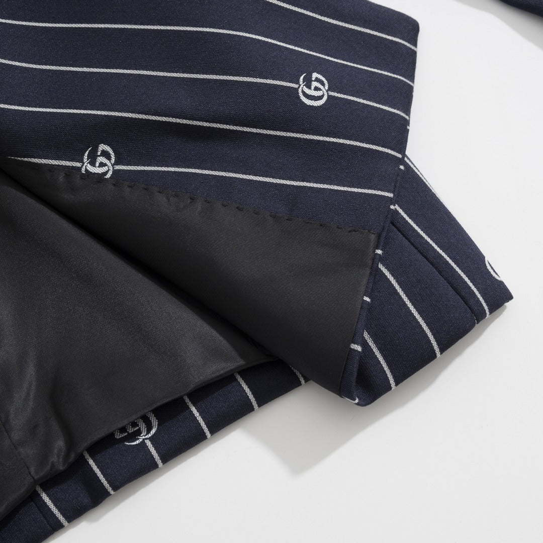 Gucci Navy Jacquard Double G Navy Striped Suit