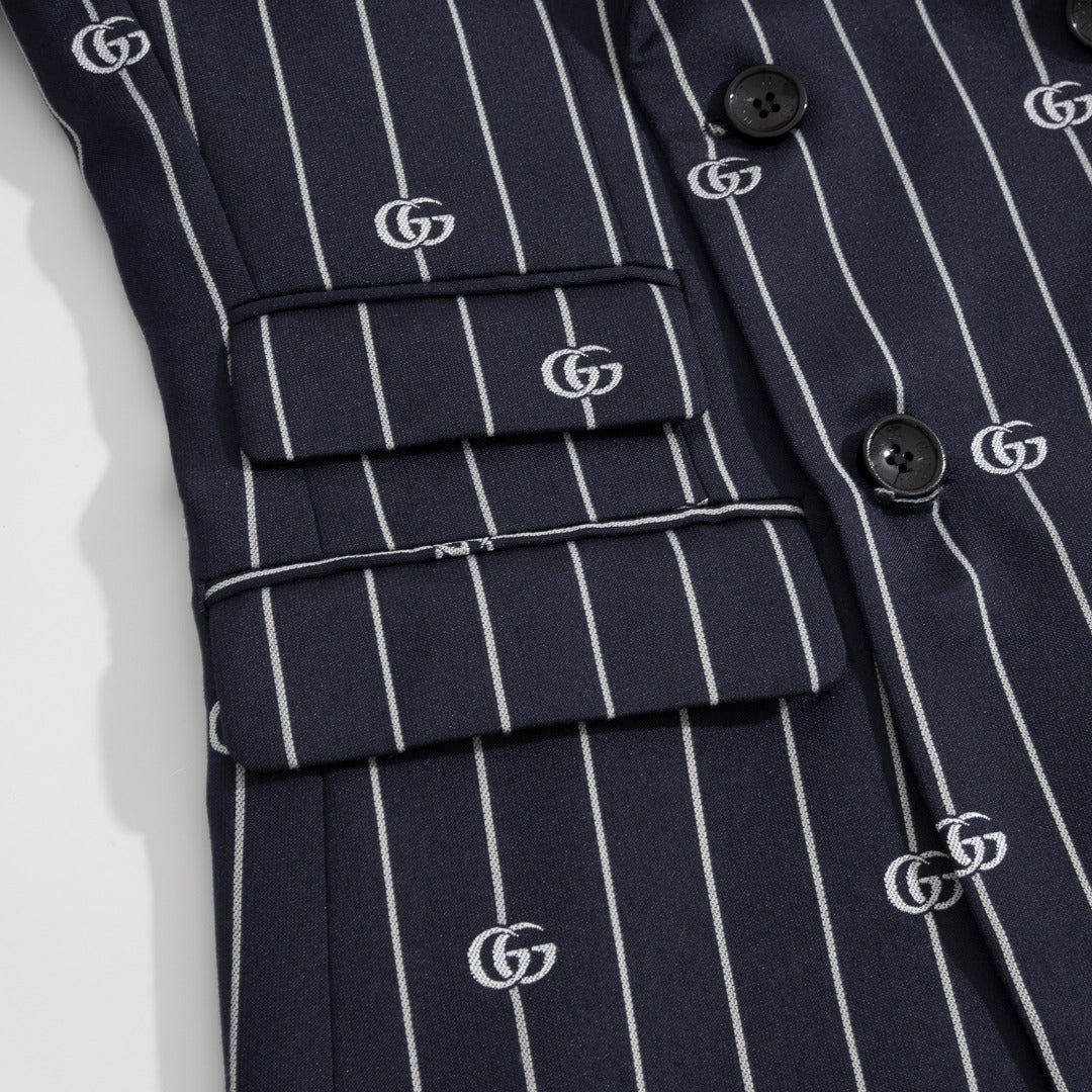 Gucci Navy Jacquard Double G Navy Striped Suit