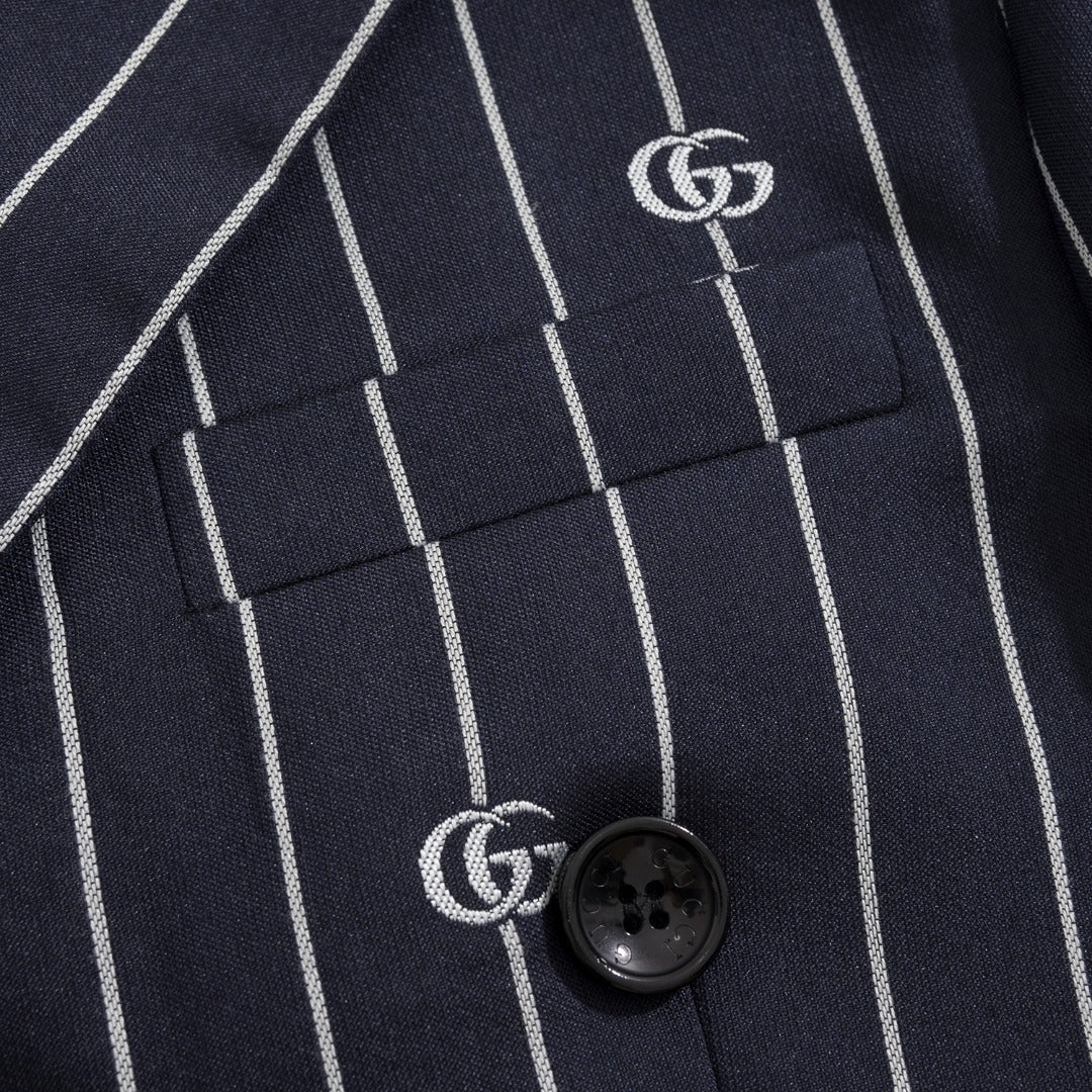 Gucci Navy Jacquard Double G Navy Striped Suit