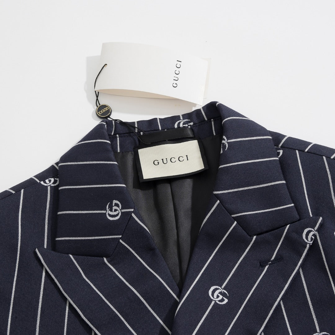 Gucci Navy Jacquard Double G Navy Striped Suit