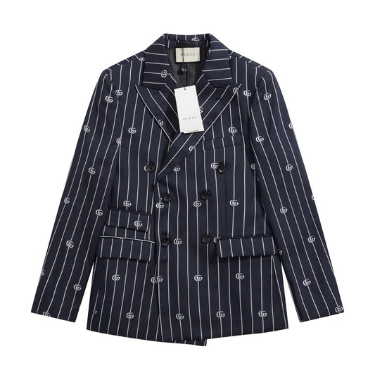 Gucci Navy Jacquard Double G Navy Striped Suit