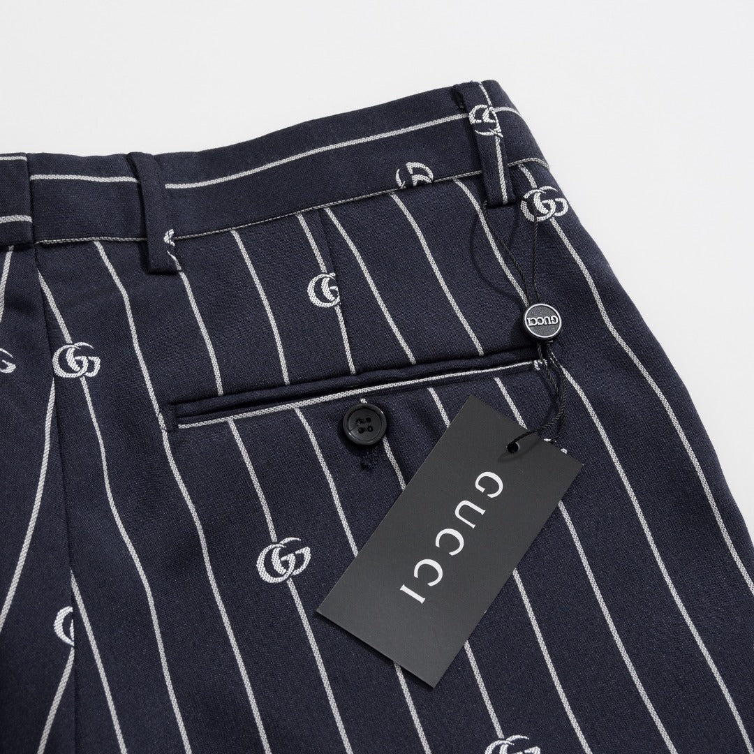 Gucci Navy Jacquard Double G Navy Striped Suit