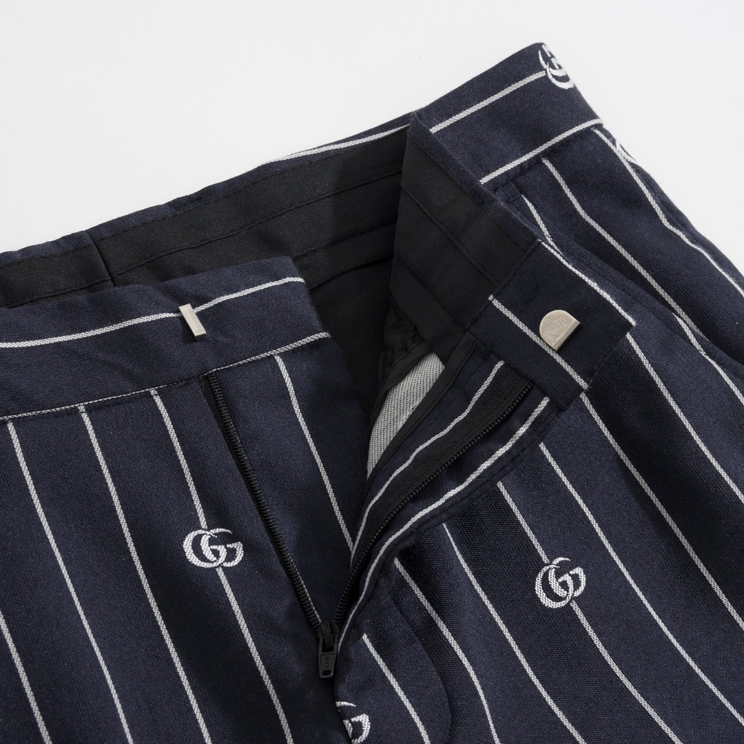 Gucci Navy Jacquard Double G Navy Striped Suit