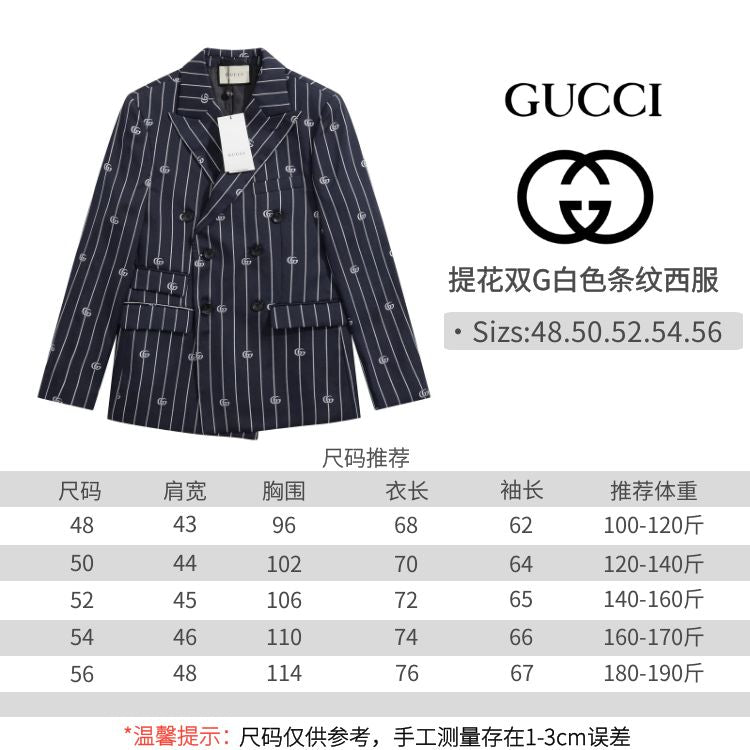 Gucci Navy Jacquard Double G Navy Striped Suit