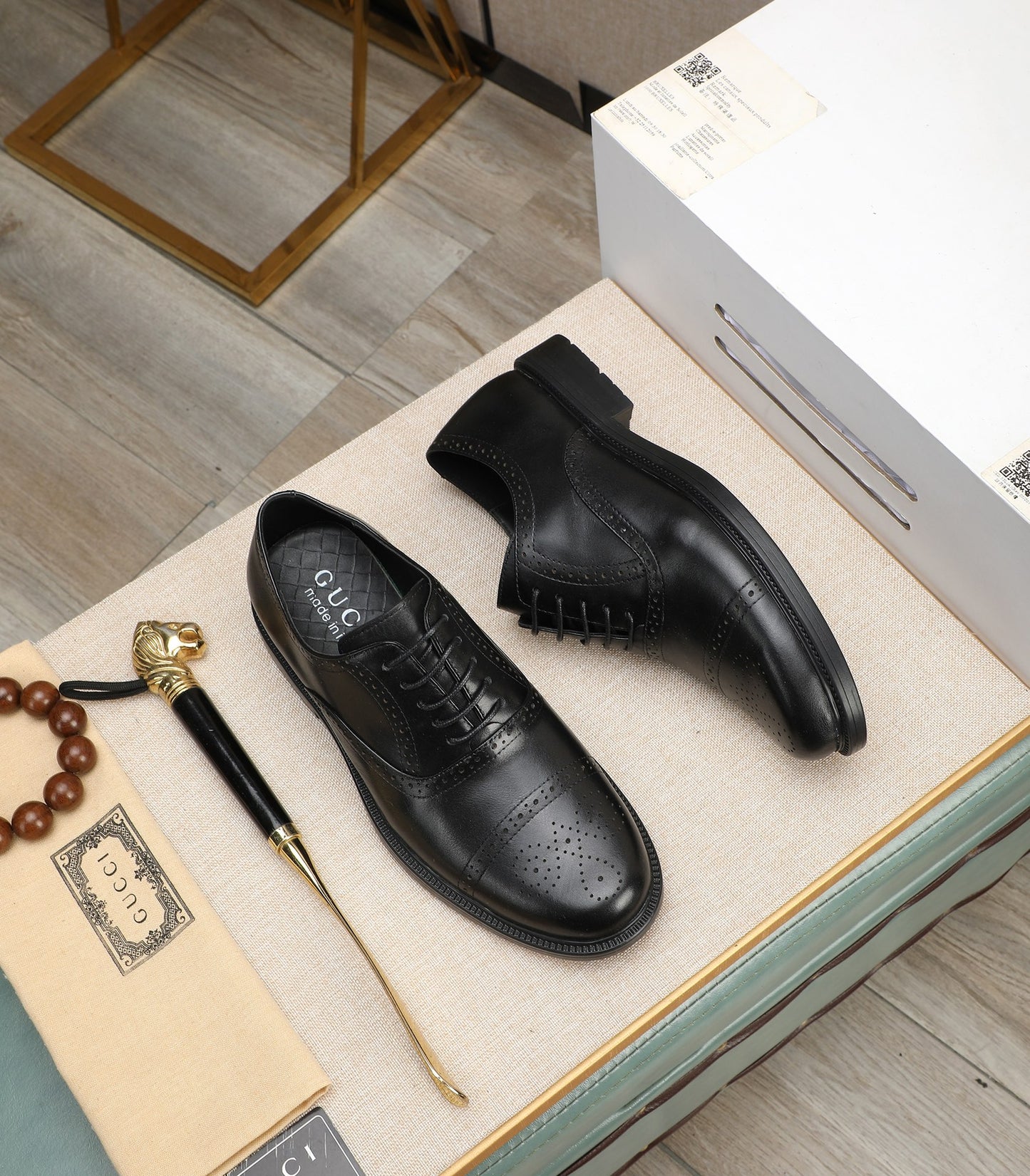 Gucci-Inspired Black Brogue Oxford Shoes