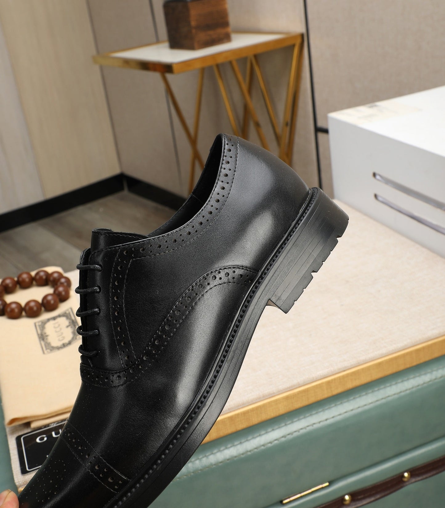 Gucci-Inspired Black Brogue Oxford Shoes