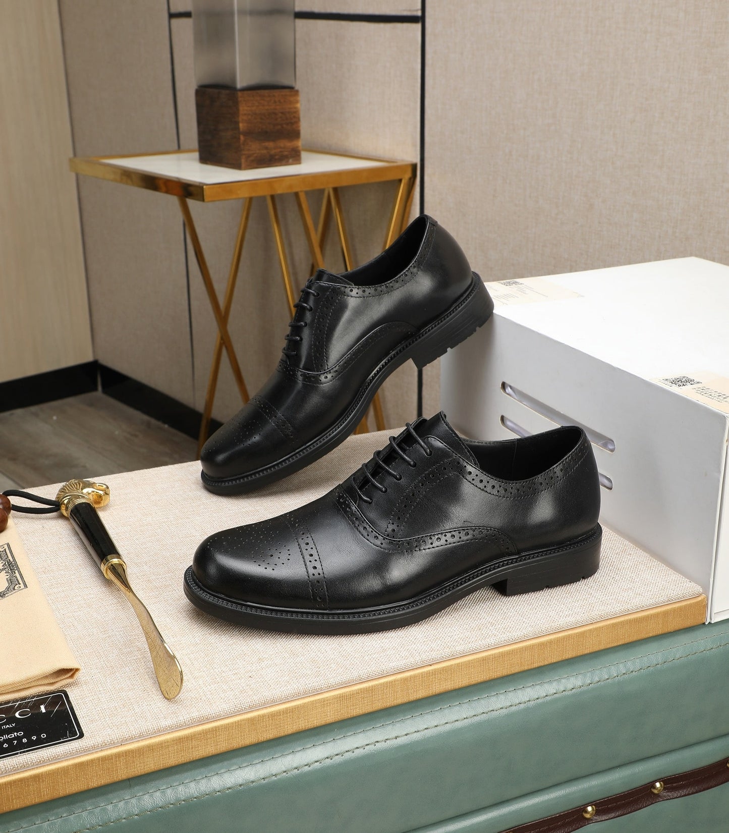 Gucci-Inspired Black Brogue Oxford Shoes