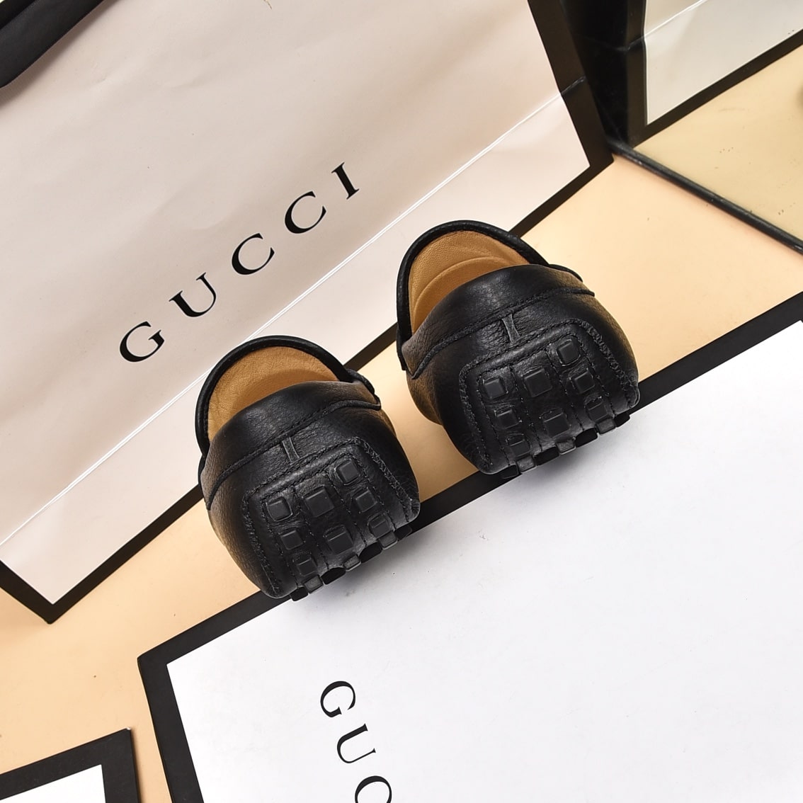 Gucci Black Leather G Chain Driving Loafer