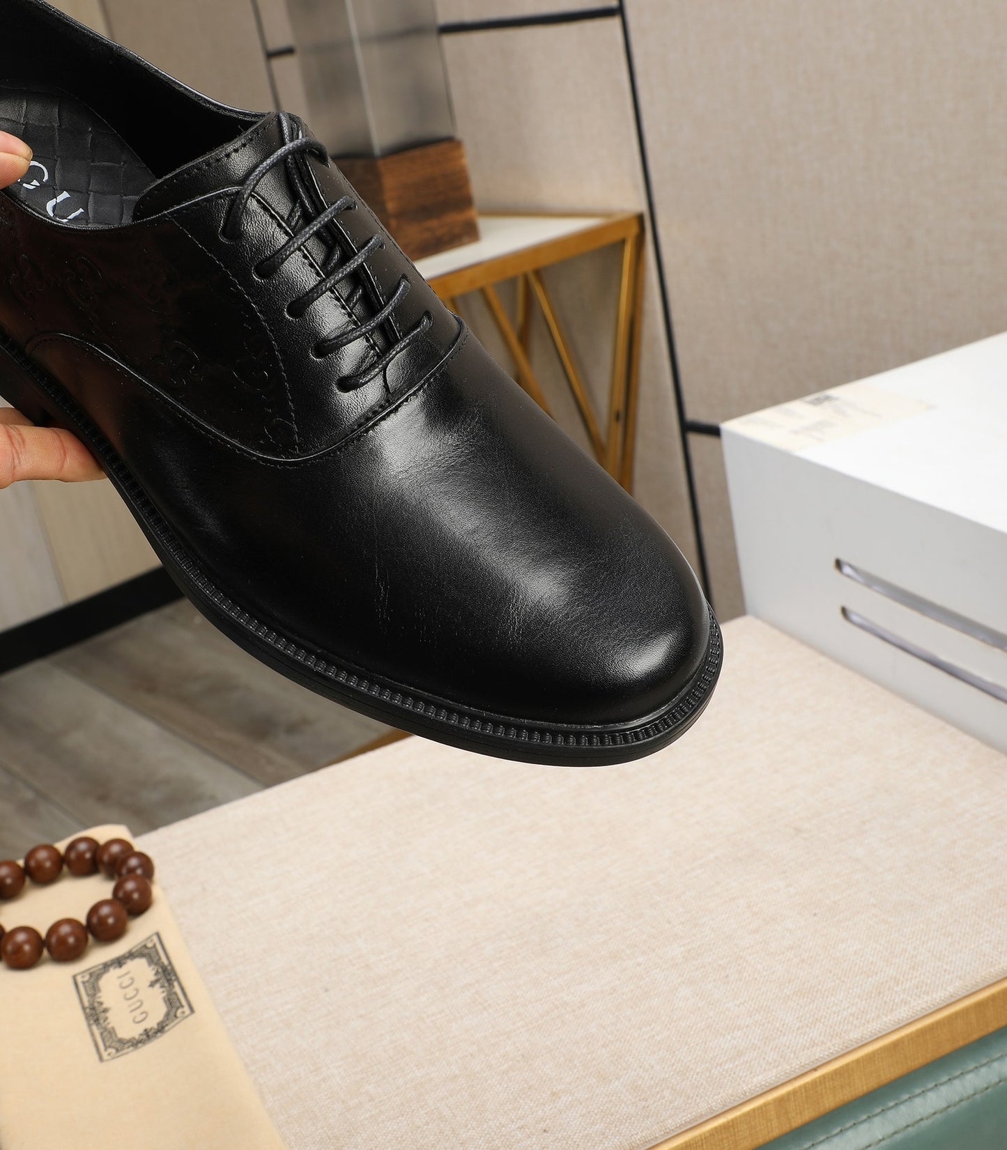 Gucci Embossed Black Oxford Shoes