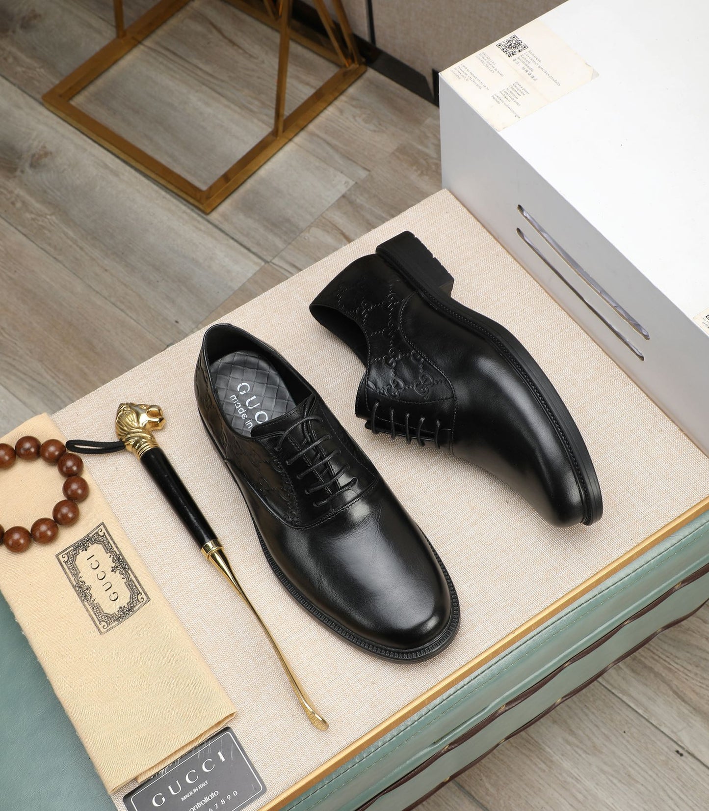 Gucci Embossed Black Oxford Shoes