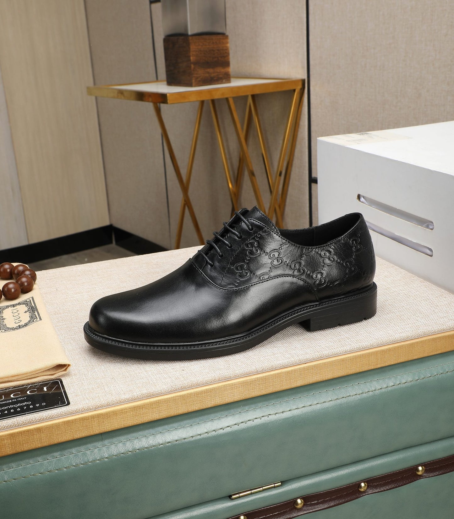 Gucci Embossed Black Oxford Shoes