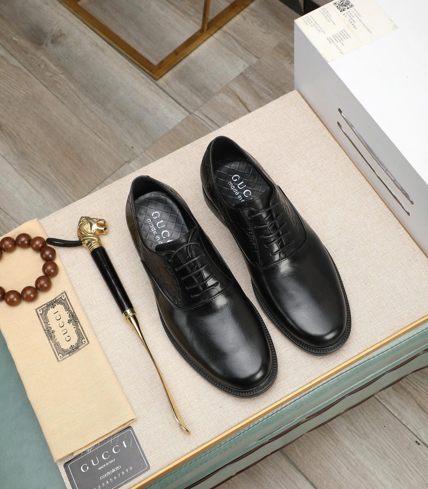 Gucci Embossed Black Oxford Shoes