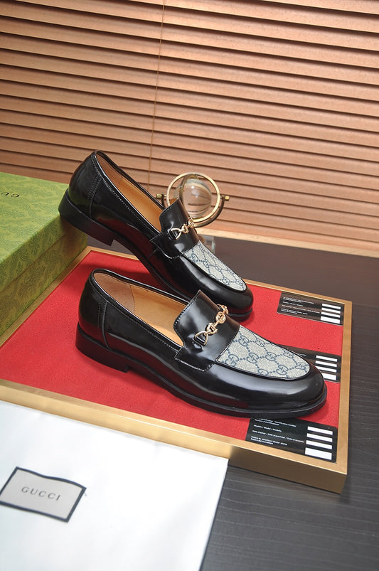 Gucci Black Patent Leather GG Supreme Horsebit Loafers