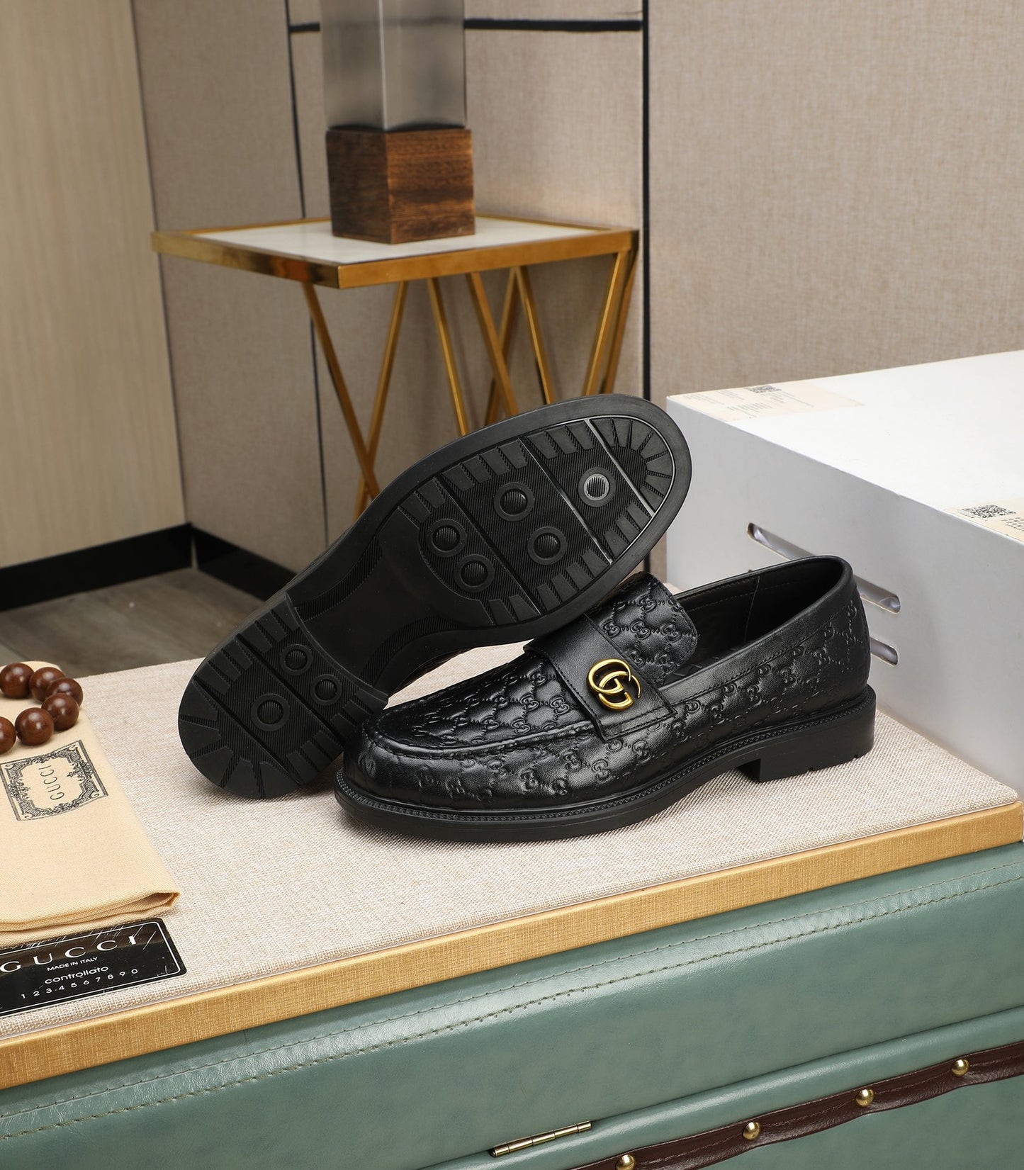 Gucci-Inspired GG Men’s Black Leather Loafers