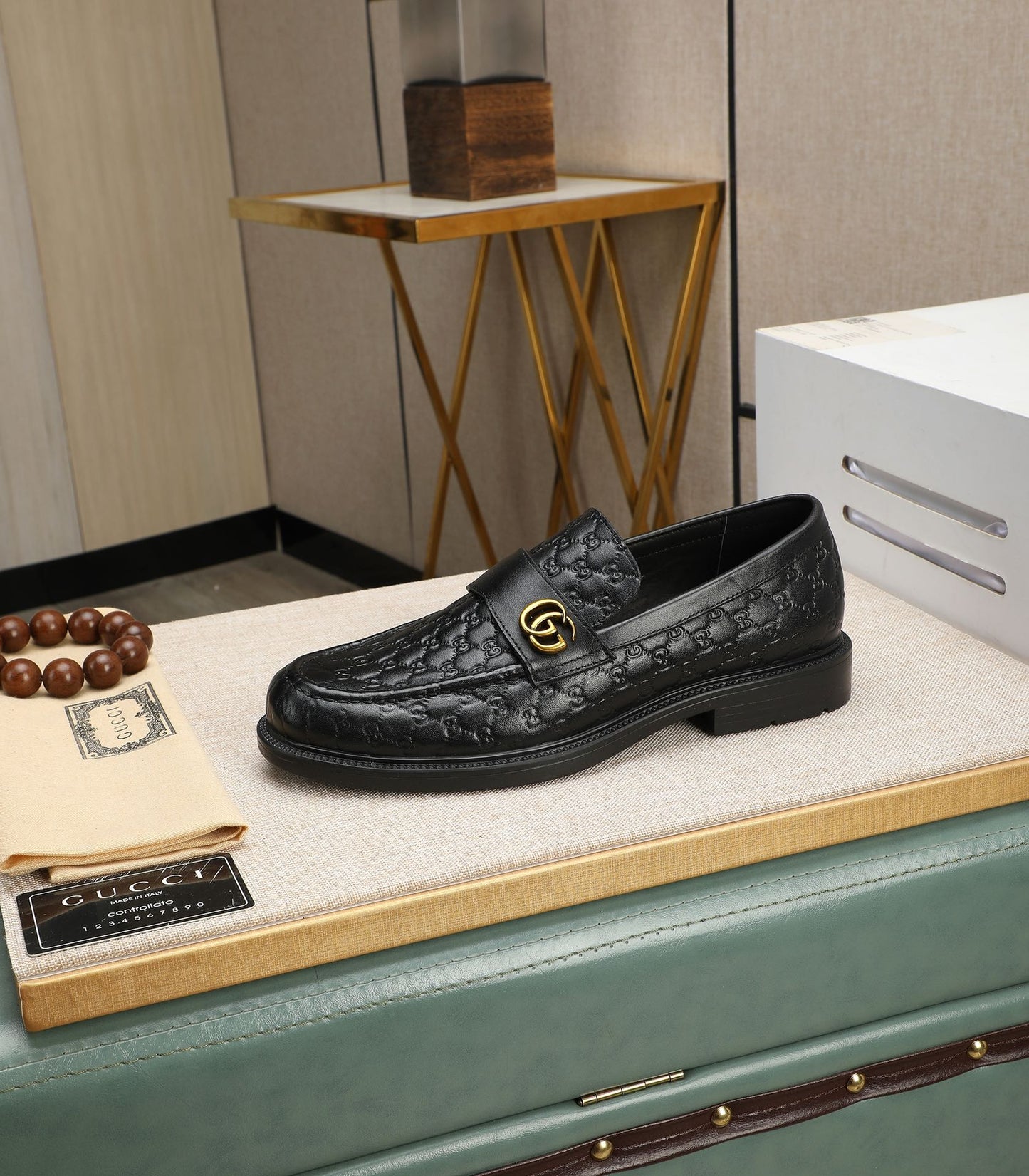 Gucci-Inspired GG Men’s Black Leather Loafers