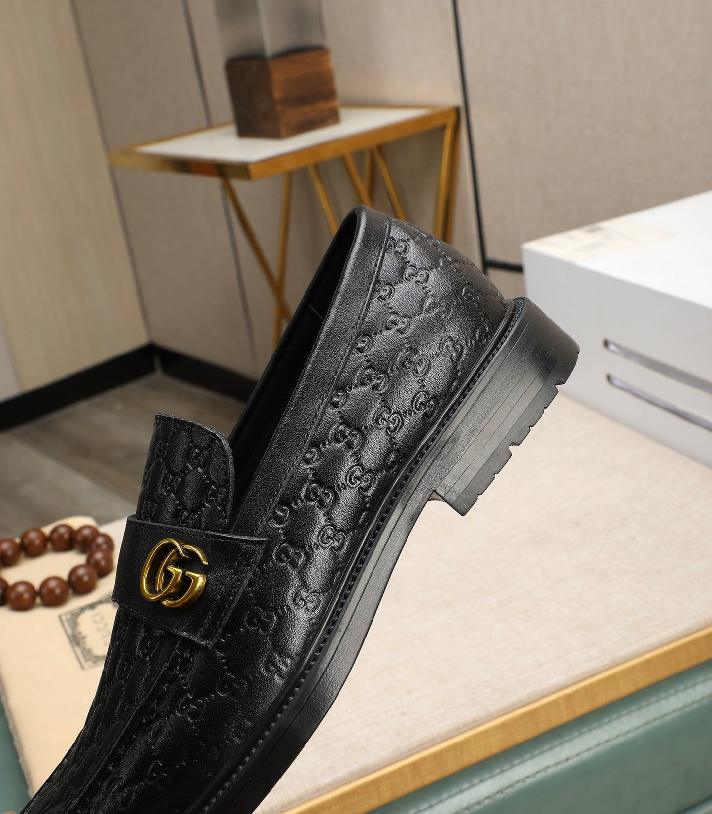 Gucci-Inspired GG Men’s Black Leather Loafers