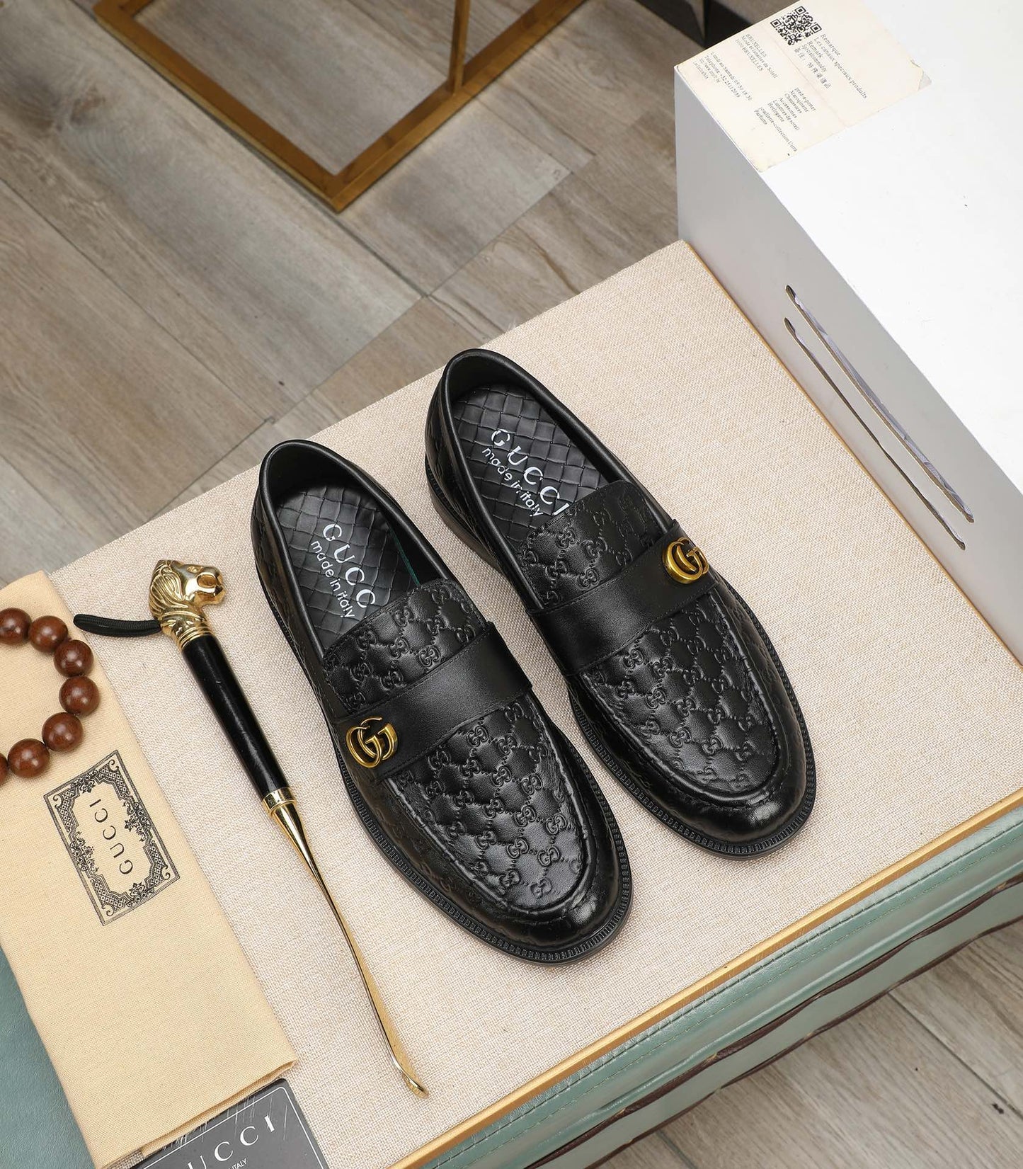 Gucci-Inspired GG Men’s Black Leather Loafers