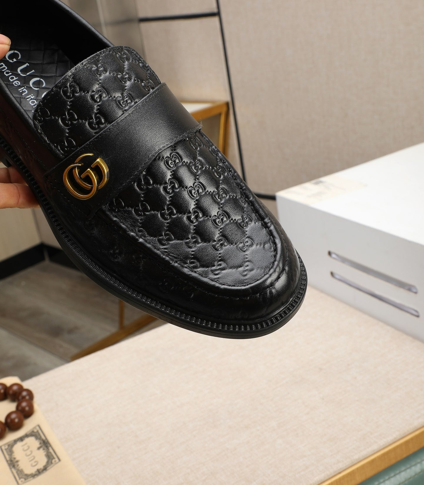 Gucci-Inspired GG Men’s Black Leather Loafers