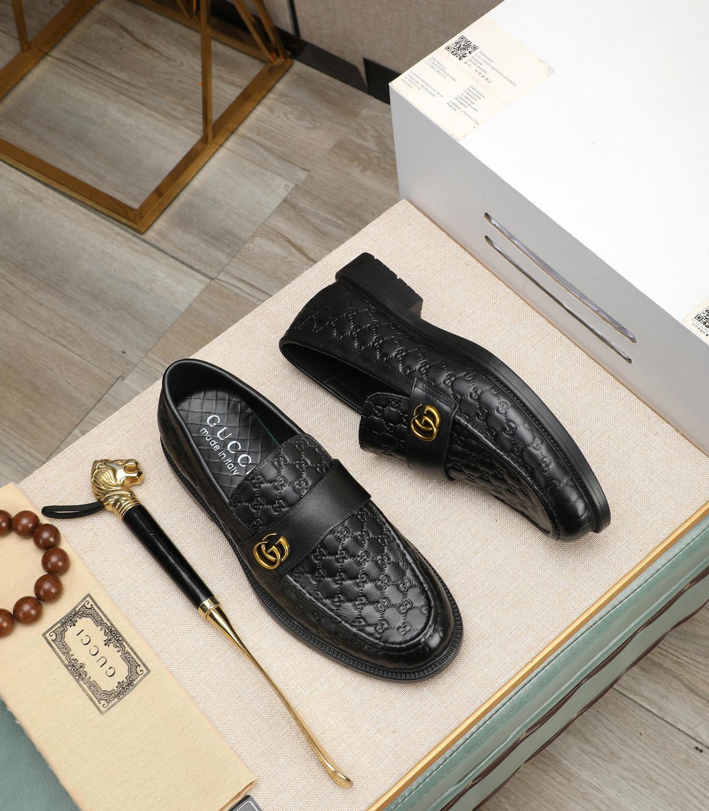 Gucci-Inspired GG Men’s Black Leather Loafers