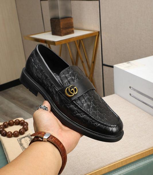 Gucci-Inspired GG Men’s Black Leather Loafers