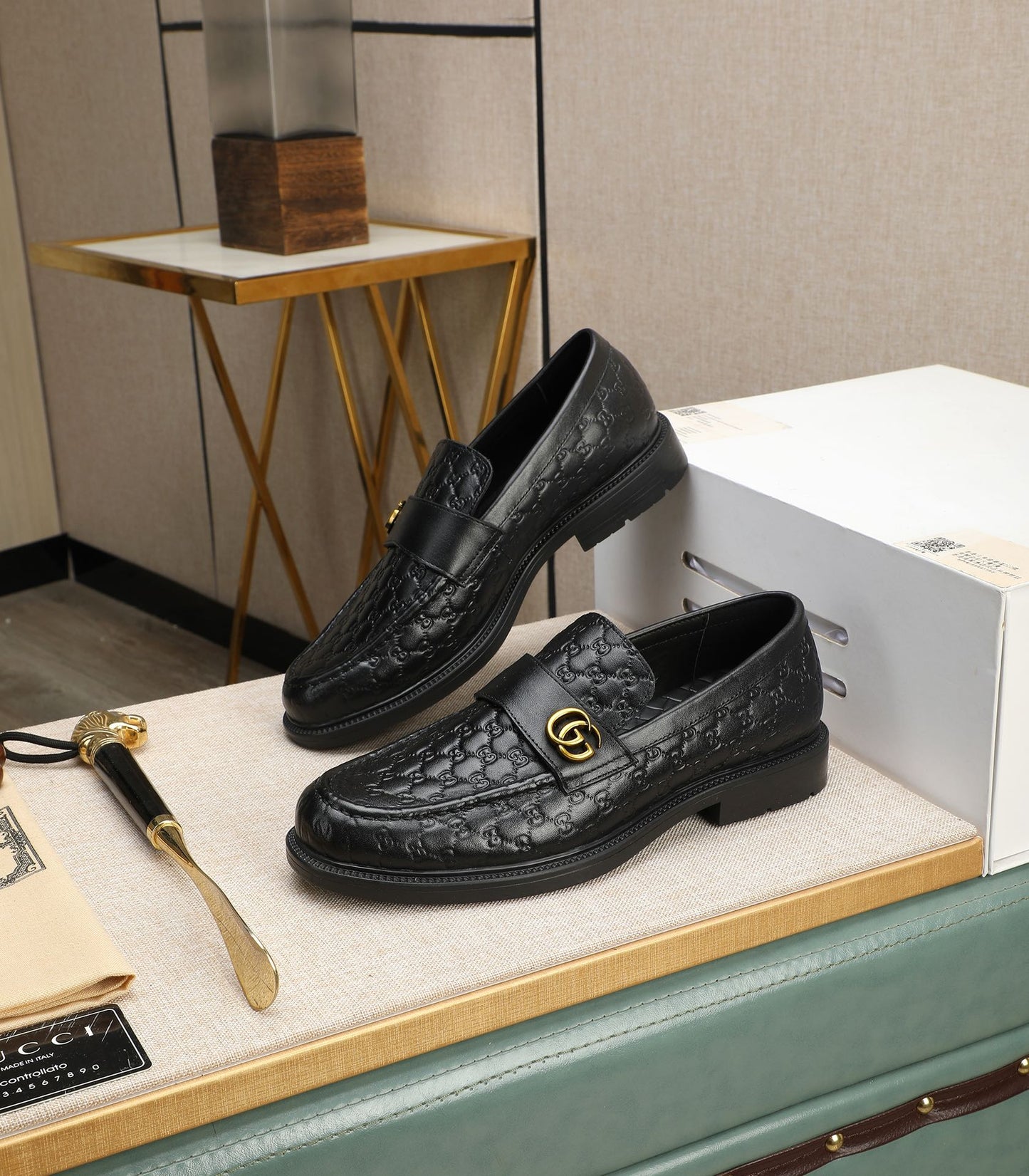 Gucci-Inspired GG Men’s Black Leather Loafers